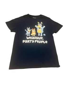 Bluey "Whaddup, Party People" Navy Graphic Tee Mens Size Large GUC